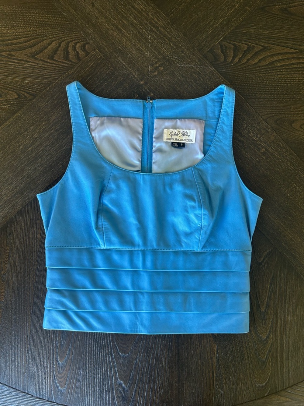 VTG Michael Hoban North Beach Leather Bright Blue Cropped Tank Top Size 6